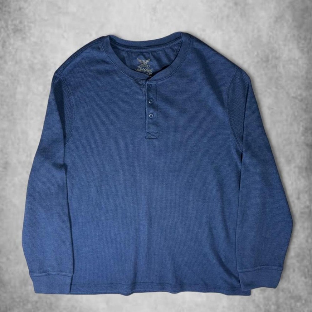 Faded Glory Mens Waffle Knit Long Sleeve Henley Shirt Blue Thermal 2XL